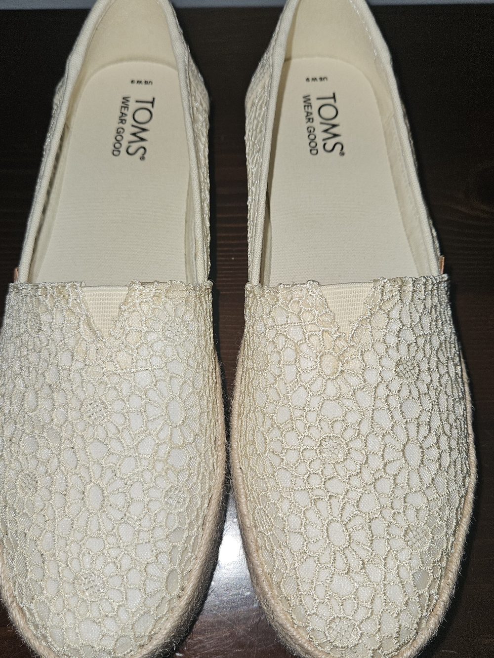 TOMS Women's Lace Espadrille Slip-On in Cream